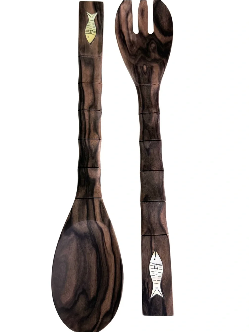 Vintage Filipino Carved Wood Spoon Fork Decor Set